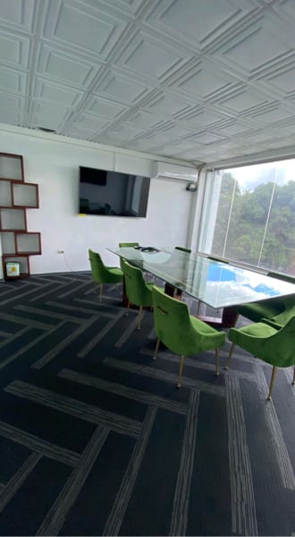 Conference room with green chairs